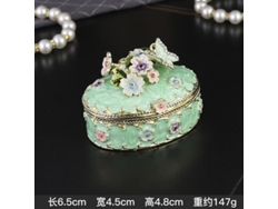 Caja De Joyería Ovalada De Esmalte Con Diseño De Flor De Cerezo (verde), Ideal Para Guardar Anillos Y Pendientes.