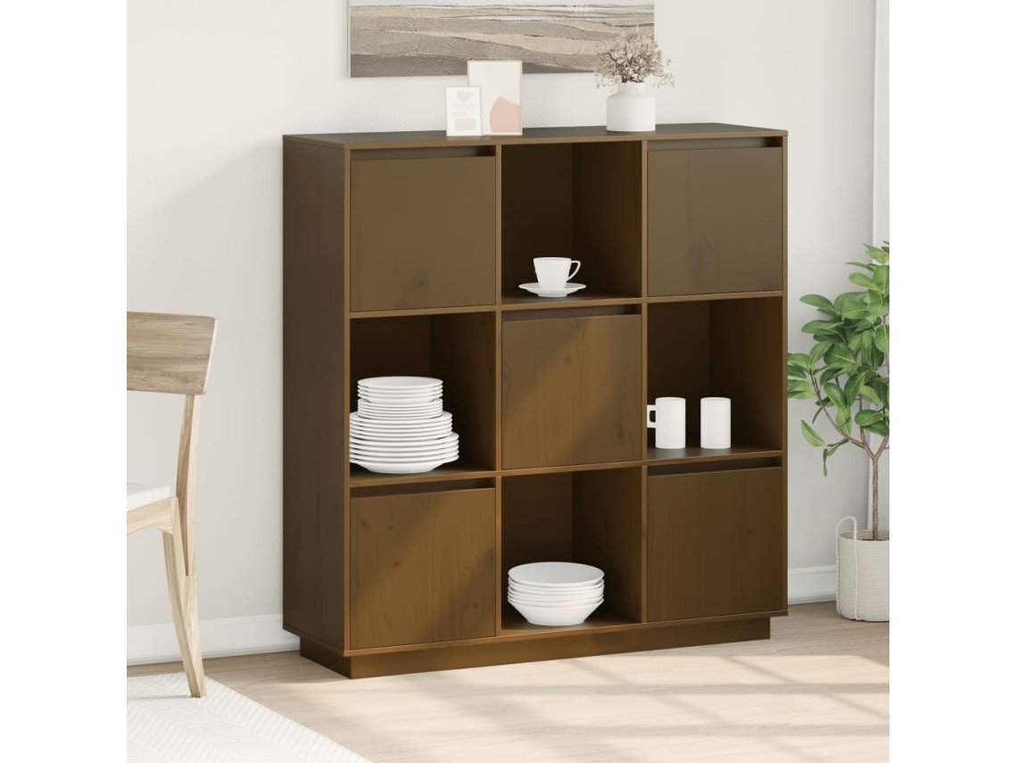 Aparador Alto Madera Maciza De Pino Marrón Miel 110,5x35x117 Cm