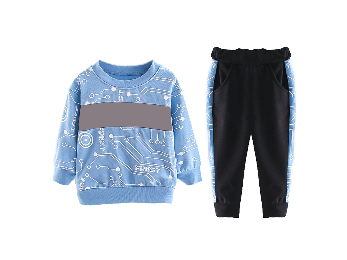 Conjunto De Sudadera De 2 Piezas Para Niño, Algodón Suave Con Estampado De Letras Azules, 90 Cm
