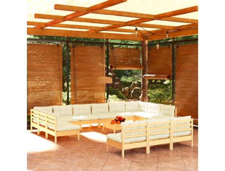 Conjunto 14 Muebles de jardín VIDAXL y cojines madera maciza de pino