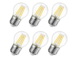 Bombilla Led De Filamento E27 G45 6w Equivalente A 60w Blanco Cálido 3000k 600lm No Regulable Paquete De 6 Clase Energética E