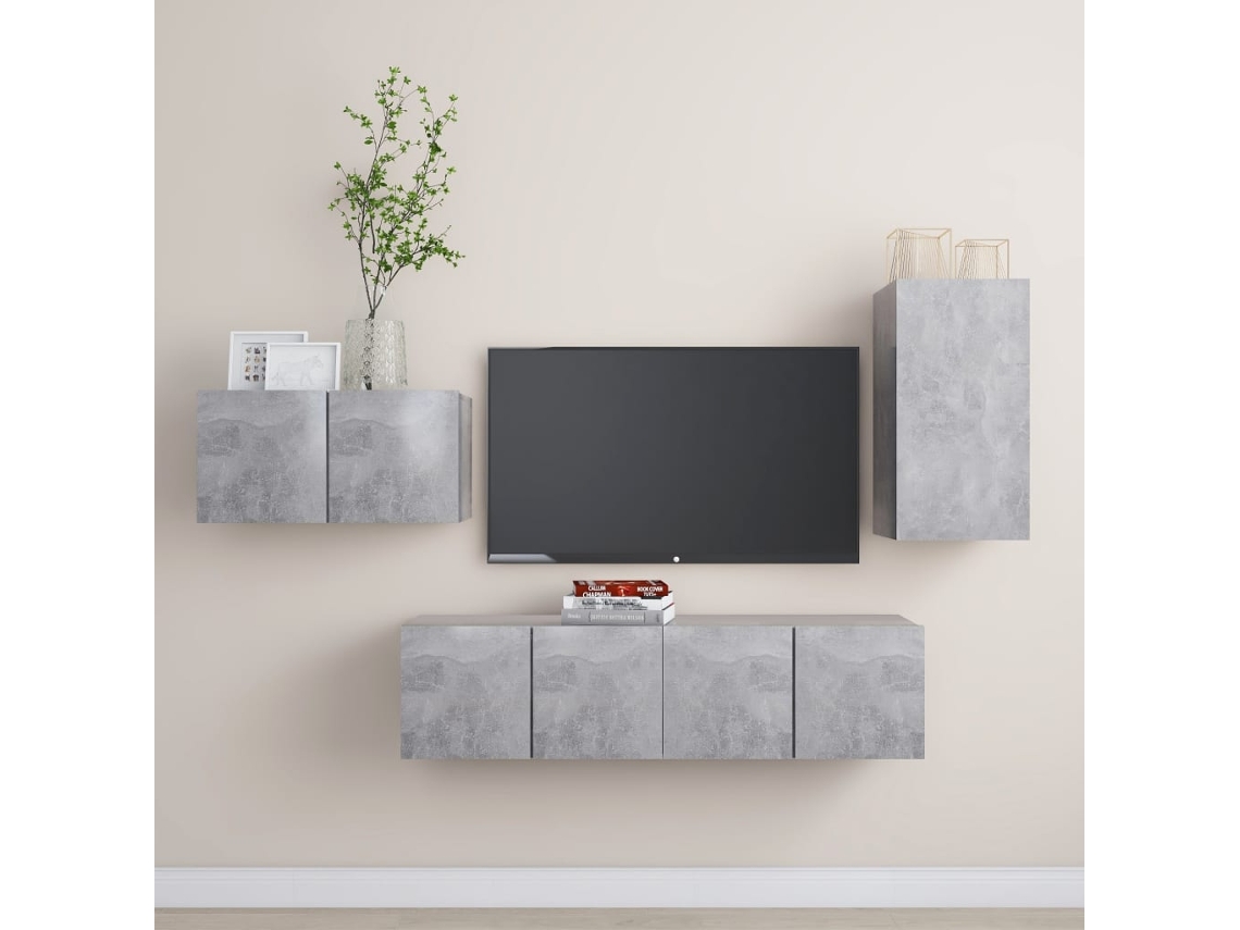 4 Pzs Pack de Muebles de Armario Tv Contrachapado Gris Cemento