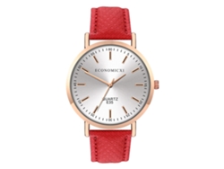 Reloj De Pulsera Analógico Unisex De Piel Sintética Con Esfera Redonda, Estilo Casual (rojo)
