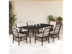 Juego de comedor de jardín de 7 piezas con cojines de mimbre marrón DKD Home Decor