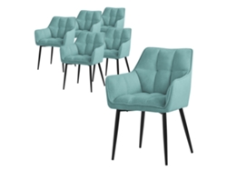 Juego de 6 Sillas de comedor de rizo, petróleo, con asiento grueso tapizado y patas de metal ML-DESIGN