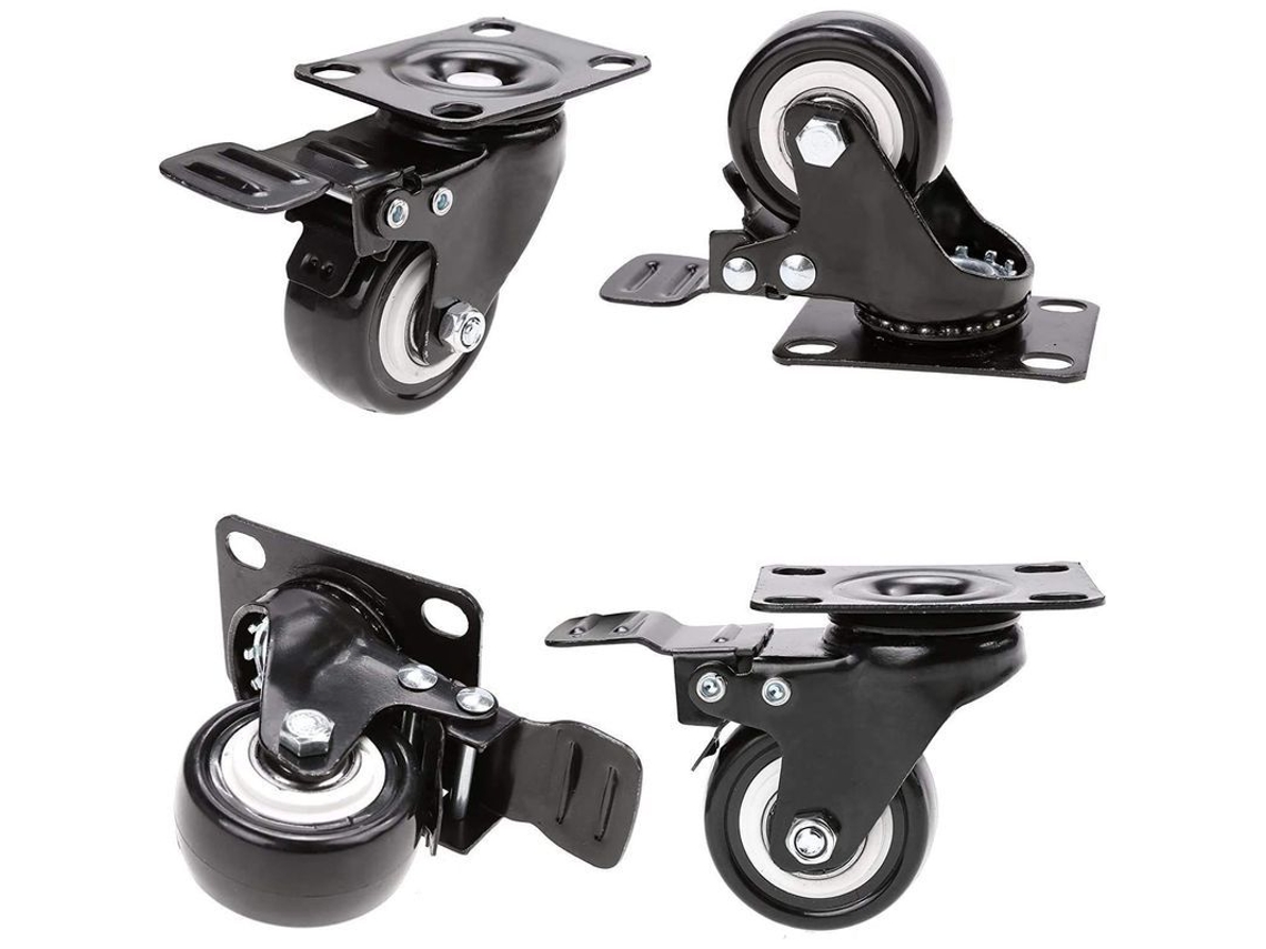 Ruedas Giratorias Con Freno 50mm De Goma Para Muebles, Capacidad 400kg, Negras