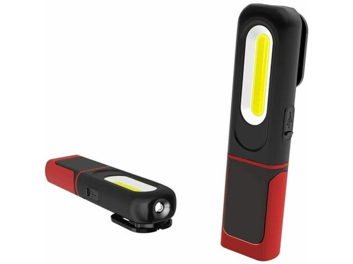 Linterna LED recargable 2 en 1 con luz de inspección COB de 3 W, rotación de 360°, imán y gancho para automóvil, camping y trabajo.