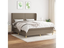Cama Box Spring Con Colchón Tela Gris Taupe 180x200 Cm