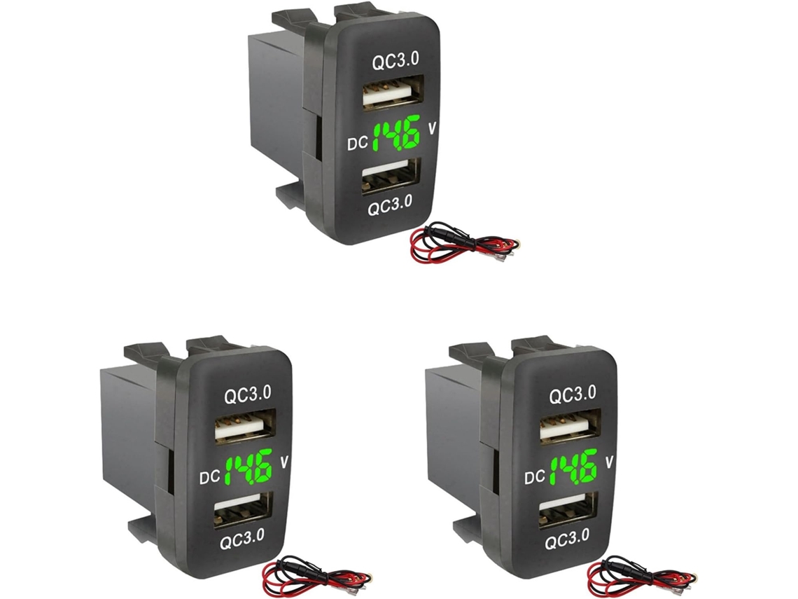 Cargador De Coche 3x Dual Usb 3.0 Con Pantalla De Voltímetro, Cargador De Voltaje Negro Y Verde
