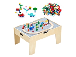 Mesa de Actividades Infantil de Madera con 320 Piezas, Tablero Reversible para Bloques, Tren y Arena Tekmaquinas.