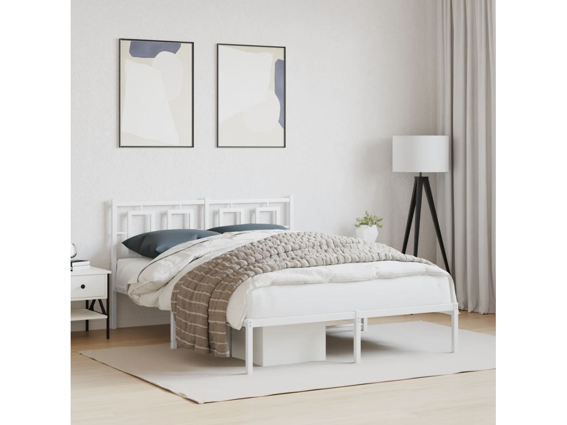 Estructura Cama Sin Colchón Con Cabecero Metal Blanco 140x190cm