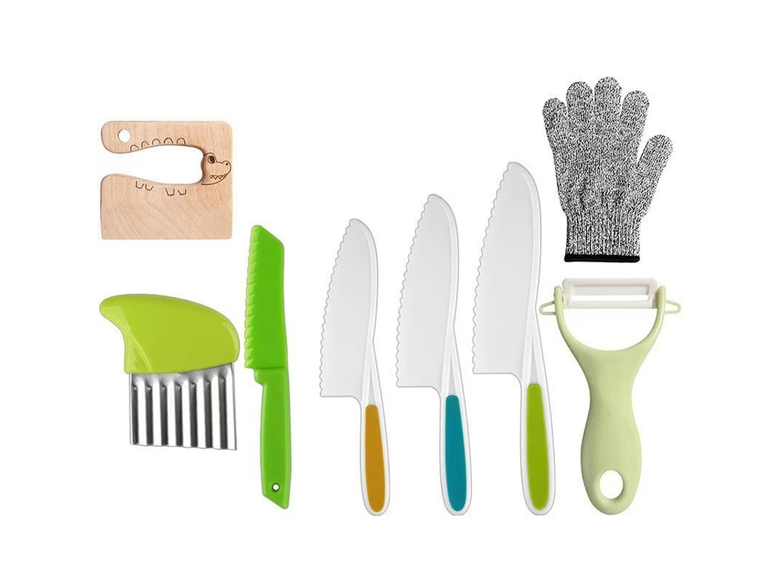 Set de Cubiertos Infantiles, Ideal Para Educación Infantil, Herramienta Segura Para Cortar Verduras. Set De 8 Piezas, Estilo B