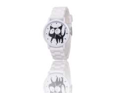 Reloj De Pulsera De Cuarzo Con Correa De Silicona Gato Ojos Grandes Bonito Dial Redondo (blanco)