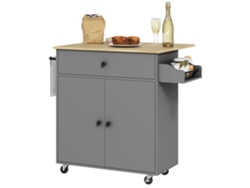 Furgoneta de cocina con ruedas, cajón, estante ajustable, especiero y toallero, gris VISTA