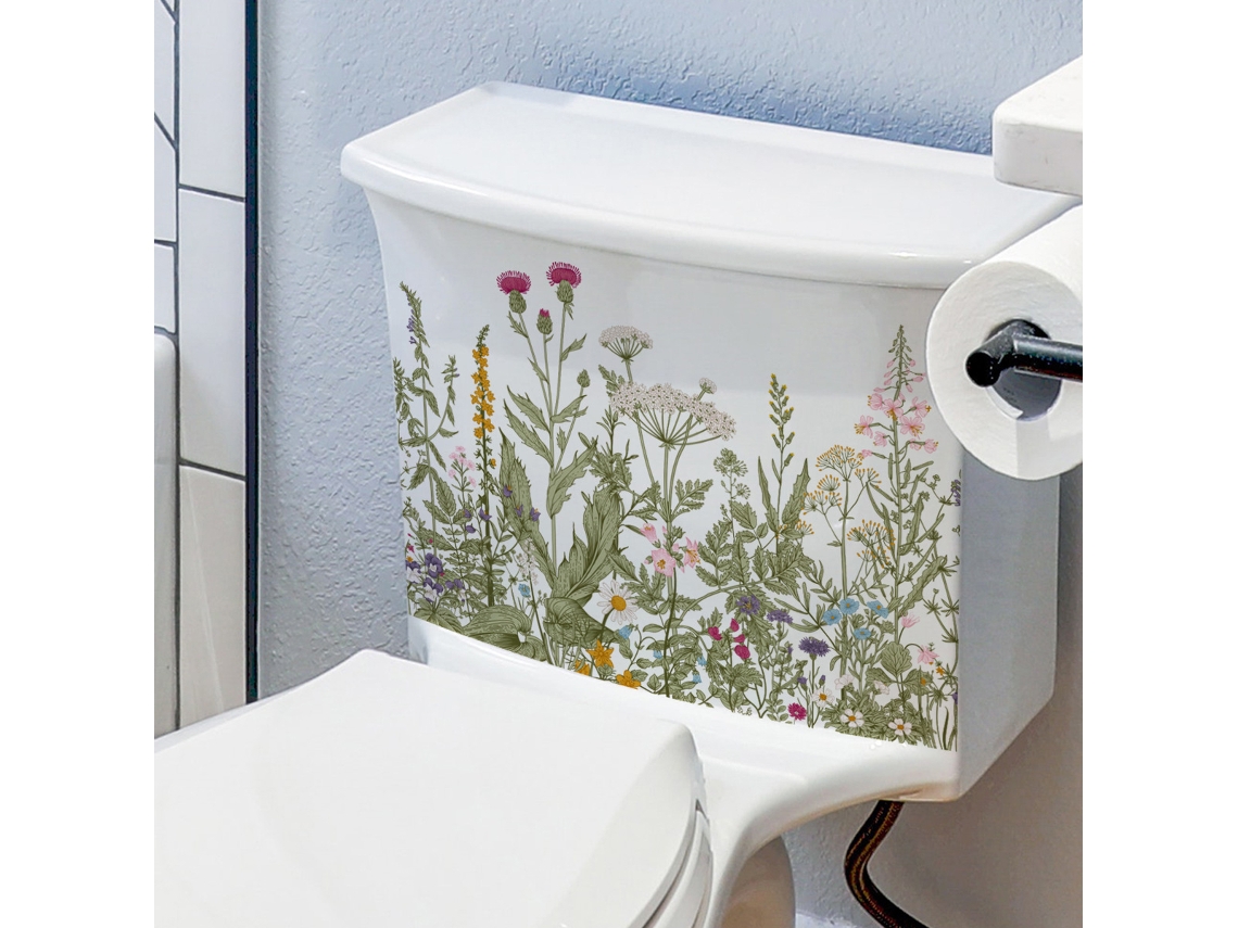 Pegatina floral para asiento de inodoro, verde, decoración del baño RNEMITERY