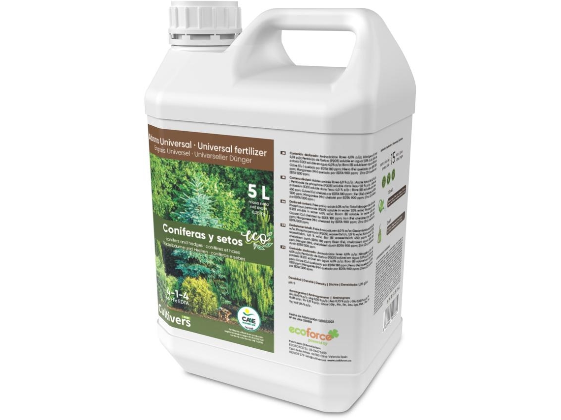 CULTIVERS Fertilizante Coníferas y Setos Ecológico 5 L Abono Líquido 100% Orgánico y Natural. Evita Enfermedades