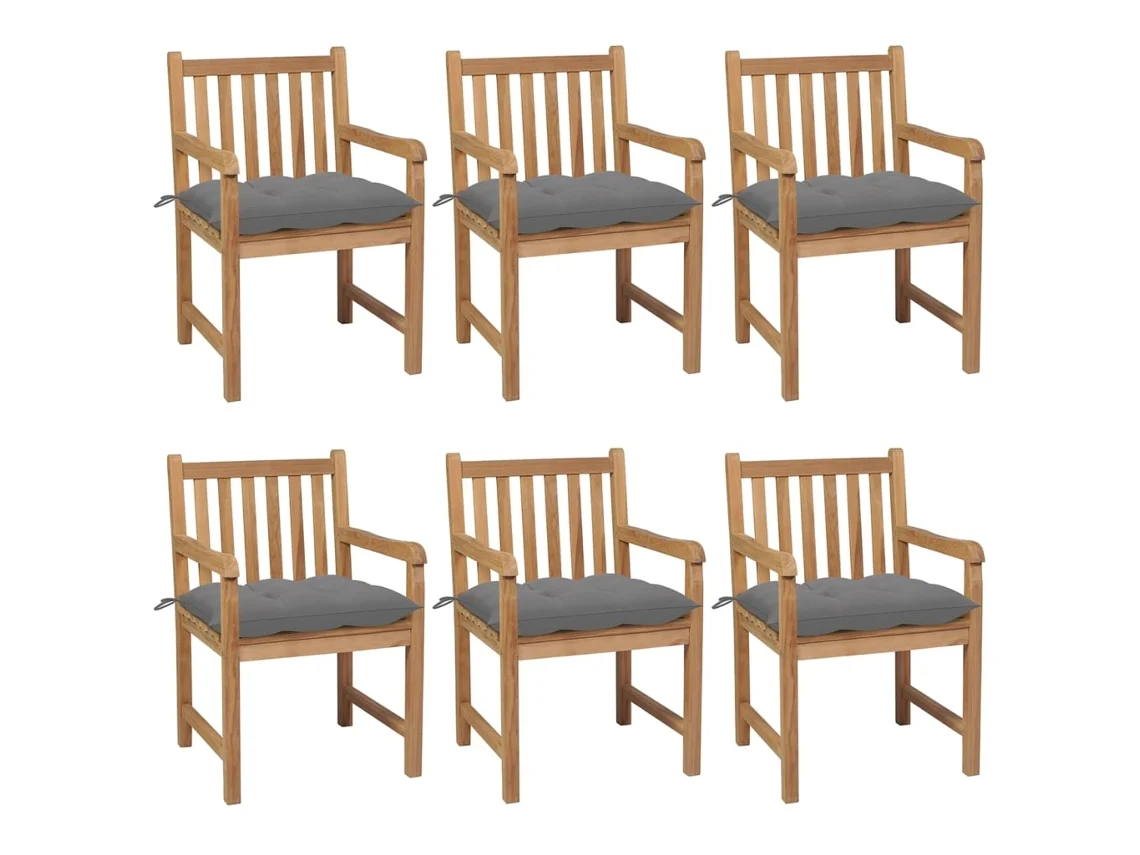 Sillas de jardín DKD Home Decor de 6 piezas con cojines grises, teca maciza