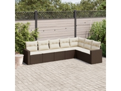 Conjunto de sofá de jardín de 7 piezas con cojines de mimbre marrón DKD Home Decor