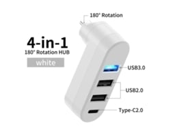 Hub Usb C 4 Portas Rotativo – Splitter Pd 5w Para Macbook, Imac, Surface E Portáteis Usb C Branco Hexinyigjly