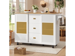 Isla De Cocina, Aparador, 120x73(45)x90cm, Carrito De Cocina Extensible Con Ruedas, Toallero, Especiero, Estantes Regulables, Blanco