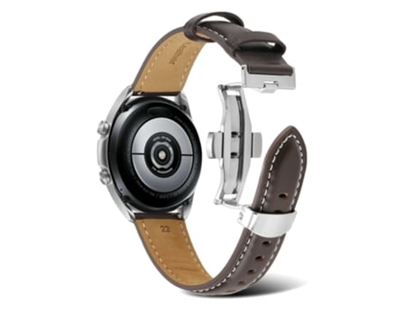 Correa de piel auténtica 20mm línea de costura para Samsung Galaxy Watch4 40mm/44mm/Garmin Venu 2 Plus - café
