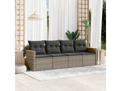 Set De Sofás De Jardín 4 Uds | Mueble De Jardín Y Cojines Ratán Sintético Gris