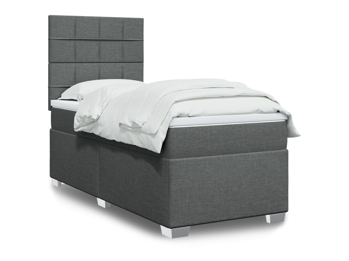 Cama Box Spring Con Colchón Tela Gris Oscuro 80x200 Cm
