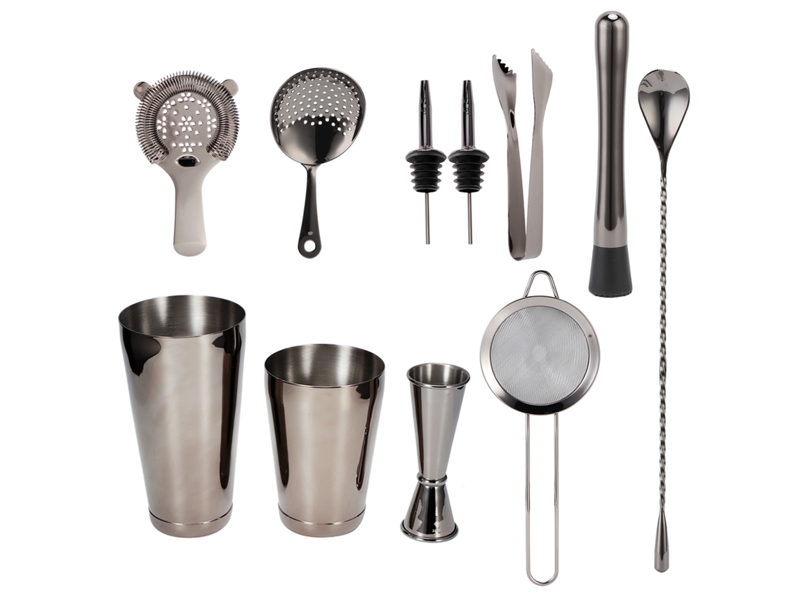 Juego De Coctelera De Acero Inoxidable De 11 Piezas Con Colador Para Fiestas En Casa.
