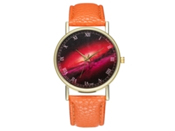Reloj De Pulsera Analógico De Cuarzo Para Parejas Con Correa Naranja.