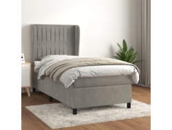 Cama Box Spring Con Colchón Terciopelo Gris Claro 100x200 Cm