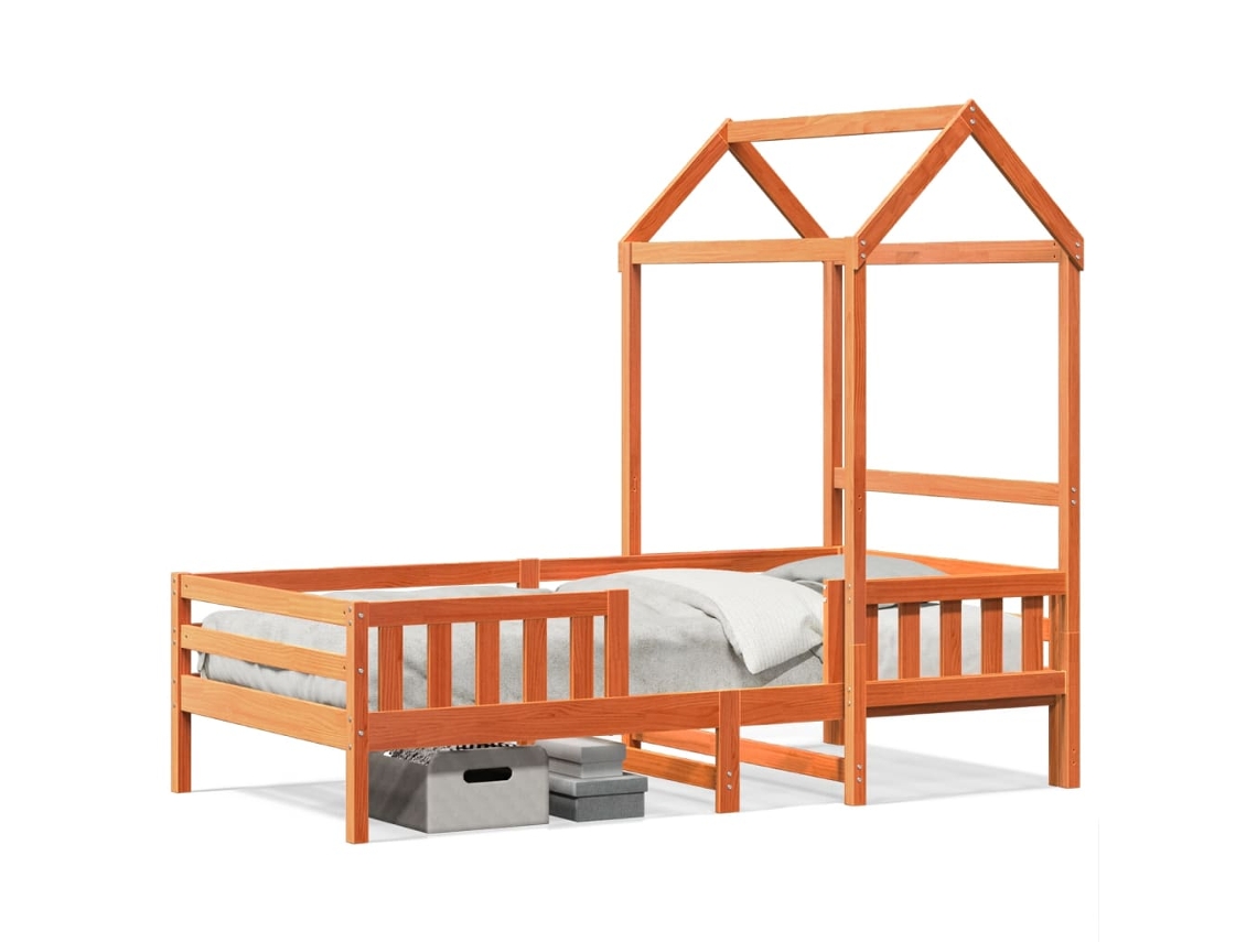 Estructura de cama con techo 90x200 cm pino macizo marrón miel Dkd Home Decor