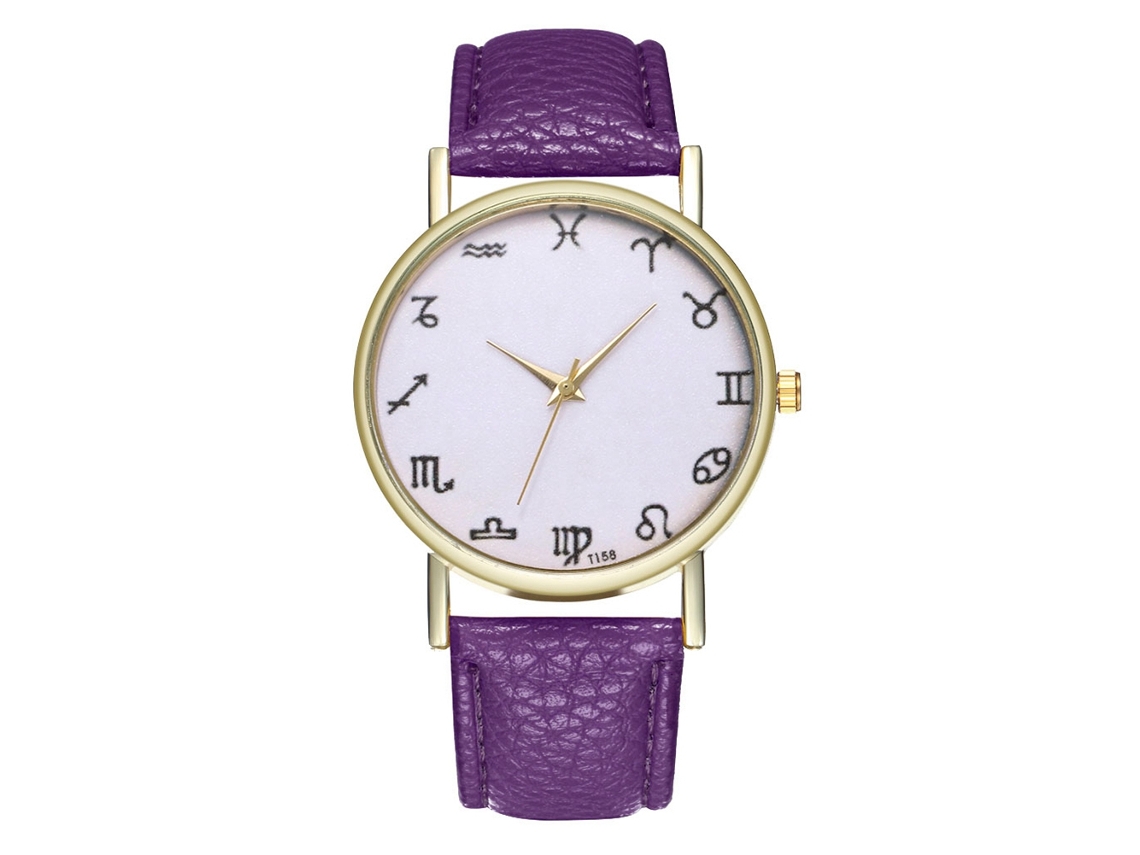 Reloj De Pulsera Analógico De Cuarzo Unisex De Moda En Piel Con Correa Morada.