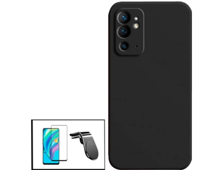 Kit Protector de Cristal Templado 5D Full Cover, Funda Silicona Liquida y Soporte Magnético L Safe Driving Coche OnePlus 9RT 5G PHONECARE Negro