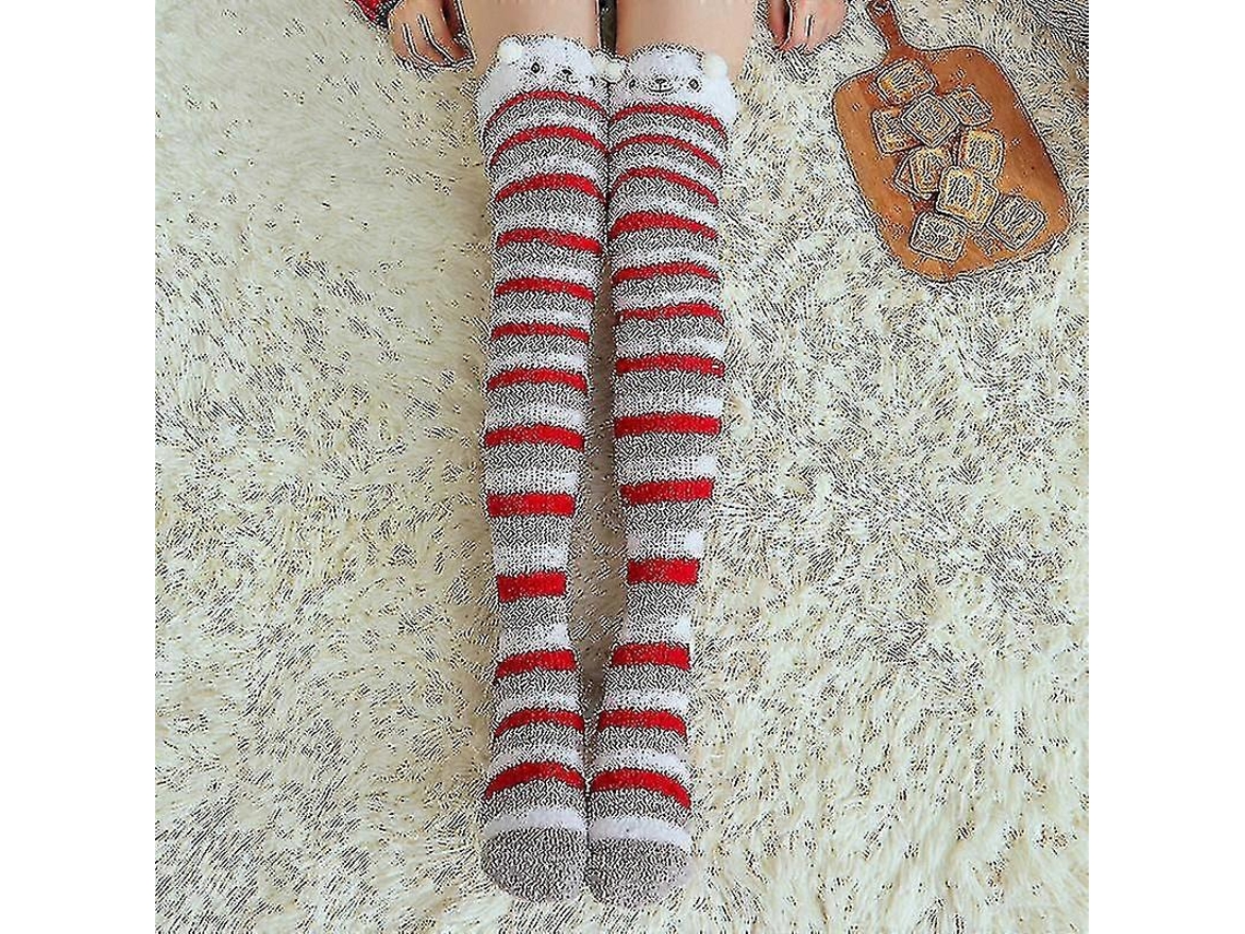 Calcetines suaves de lana coral hasta la rodilla, ideales para el invierno, para niñas y mujeres. Calcetines de rayas con estampados de animales, pelusas y dibujos animados.