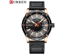 Reloj De Cuarzo De Moda Para Hombre (negro Y Oro Rosa), Con Calendario Y Correa De Cuero, Ideal Para Uso Casual O De Negocios.