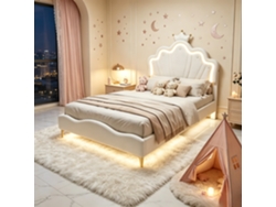 Cama Infantil Princesa 140x190cm, Cabecera De Nube Y Corona En Cuero Pu, Led Rgb Regulable, Somier De Láminas, Blanco