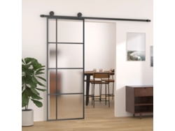 Puerta corrediza | Puerta corredera de vidrio ESG esmerilado y aluminio, 76 x 205 cm, color negro, WSD226758 Lovely Home