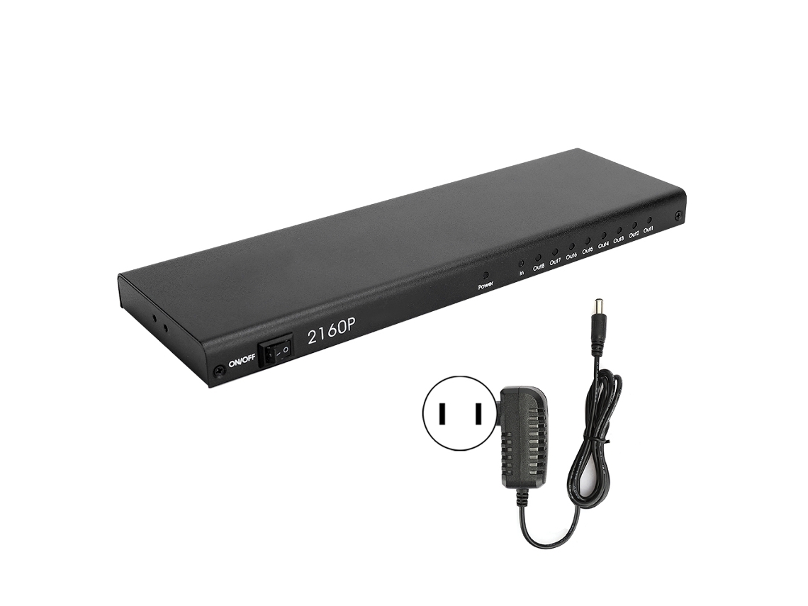Divisor Hdmi 1x8, Adaptador Conmutador 4k/60hz Para Tv Box, Dvd, Portátil, Hdtv, Metal Negro