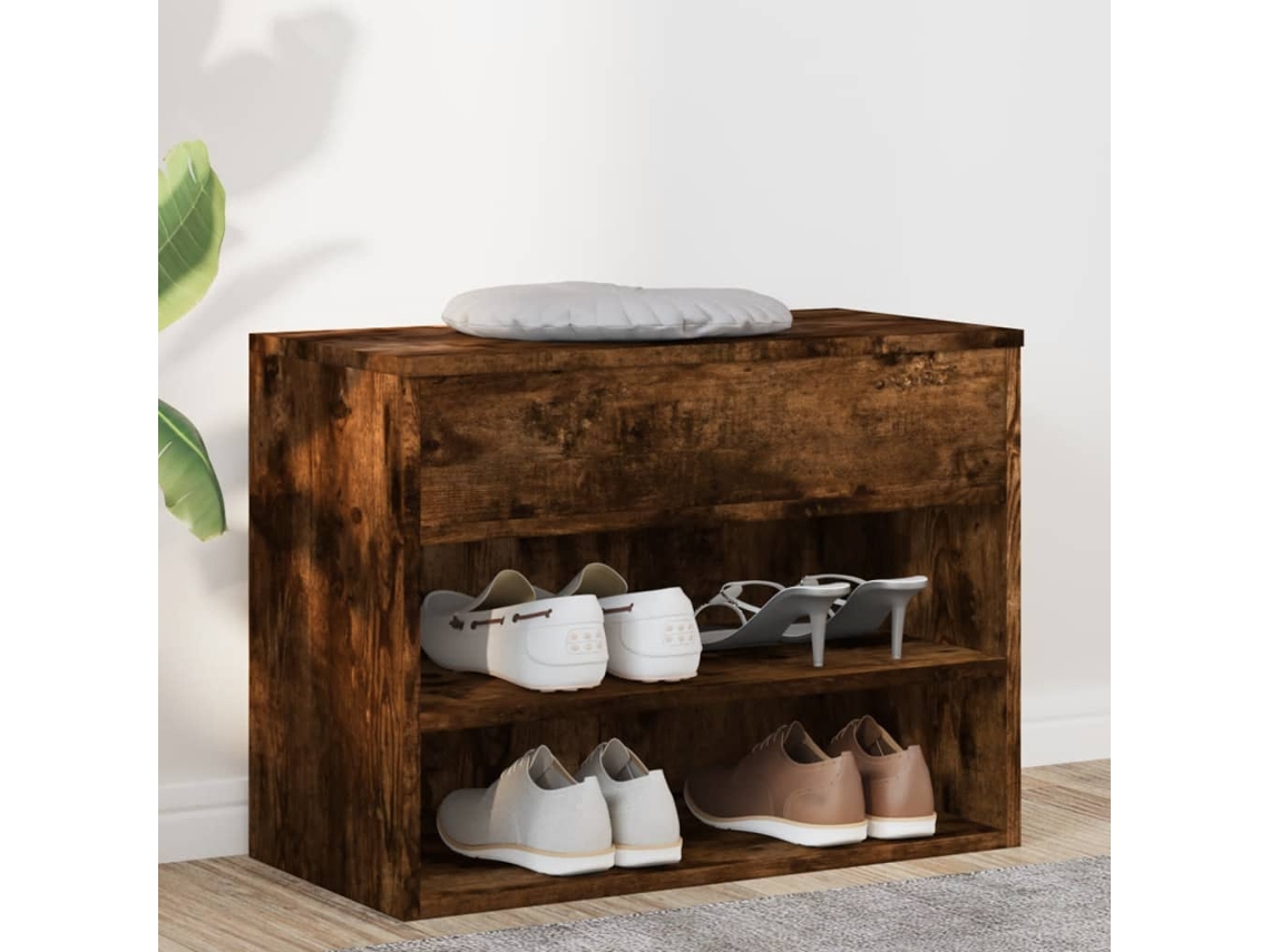 Banco zapatero 60x30x45cm, derivados de madera de roble ahumado, DKD HOME DECOR