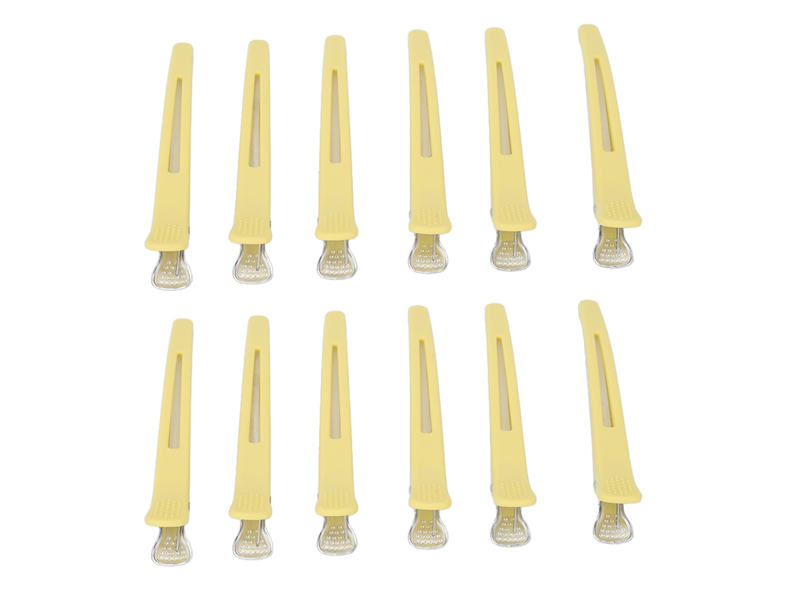 Presilha de cabelo tipo bico de pato antiderrapante, sem marcas, para corte e penteado, amarela, pacote com 12 unidades (2026).