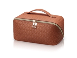2026-bolsa De Maquillaje Grande Para Viajes, Bolso De Toiletries Portátil De Cuero Pu Impermeable (marrón)