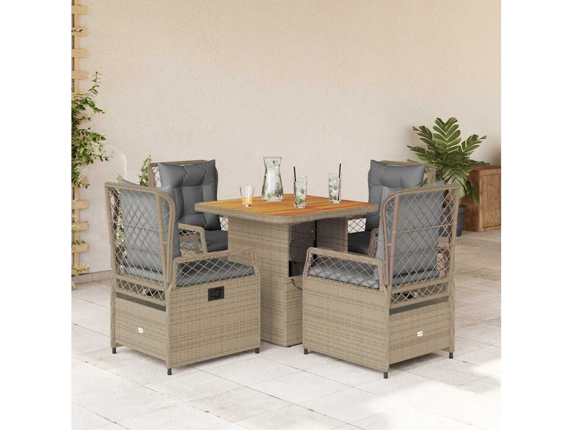 Juego de comedor de jardín de 5 piezas con cojines, mimbre sintético beige, Dkd Home Decor
