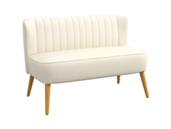 Sofá De 2 Plazas En Tela Efecto Lino Sin Reposabrazos Con Patas De Madera, 117x56,5x77 Cm, Blanco Crema.