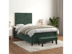 Cama Box Spring Con Colchón Terciopelo Verde Oscuro 120x200 Cm