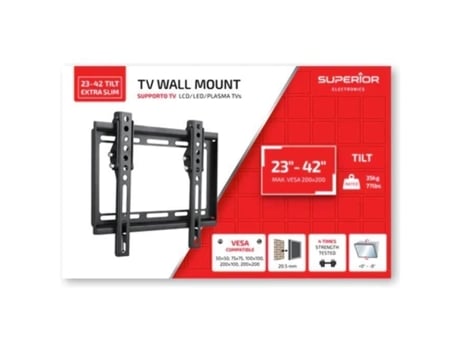 Superior Electronics Supstv008 Soporte de pared para TV inclinable de 23 a 42 (inclinación extra delgada) Vesa: 50 X 50, 75 X 75, 100 X 100, 200