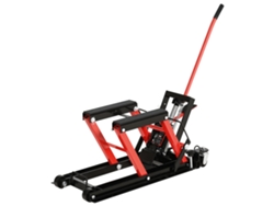 Elevador hidráulico de acero para motocicletas, soporta 680 kg, 110 x 36 x 67 cm, negro y rojo.