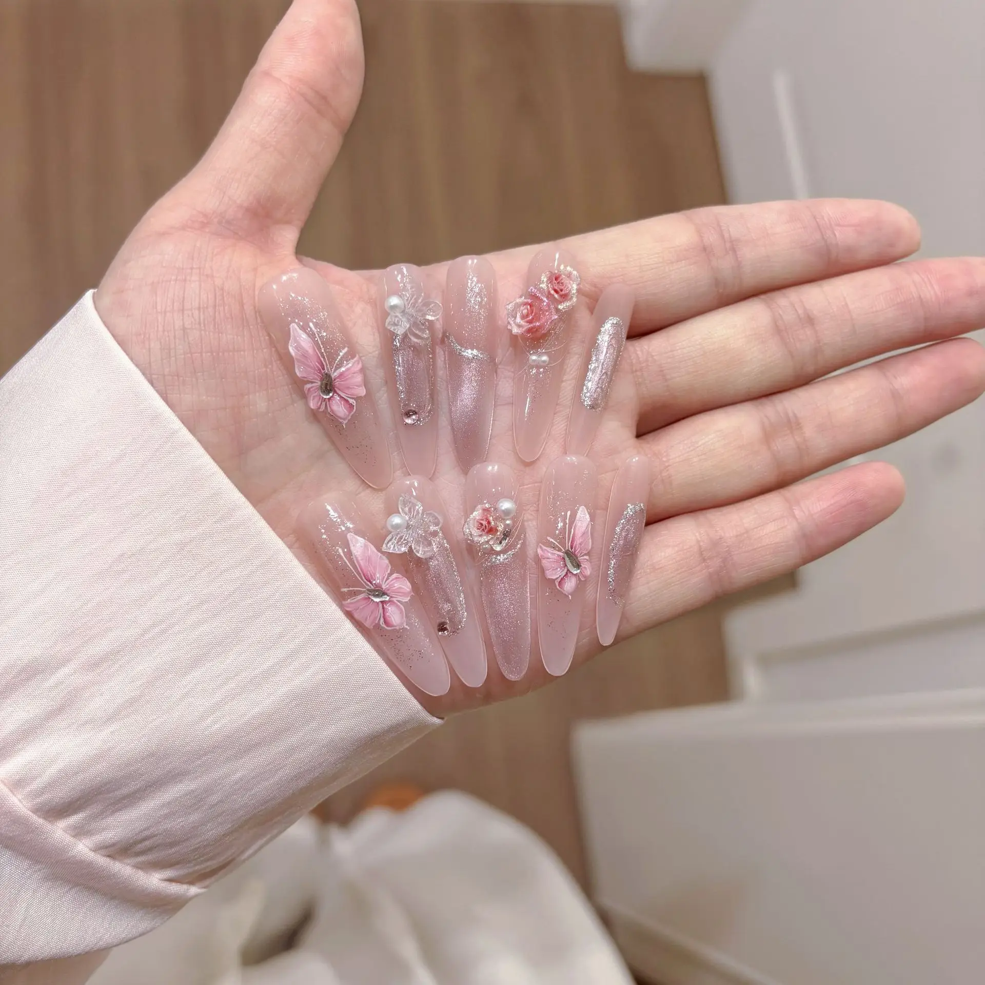 (107-xs) 10 Pegatinas Para Decoración De Uñas, Uñas Postizas Extralargas Ovaladas Con Forma De Almendra Hechas A Mano