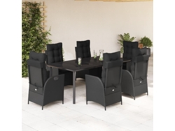 Juego de comedor de jardín de 7 piezas con cojines de mimbre negros de DKD Home Decor