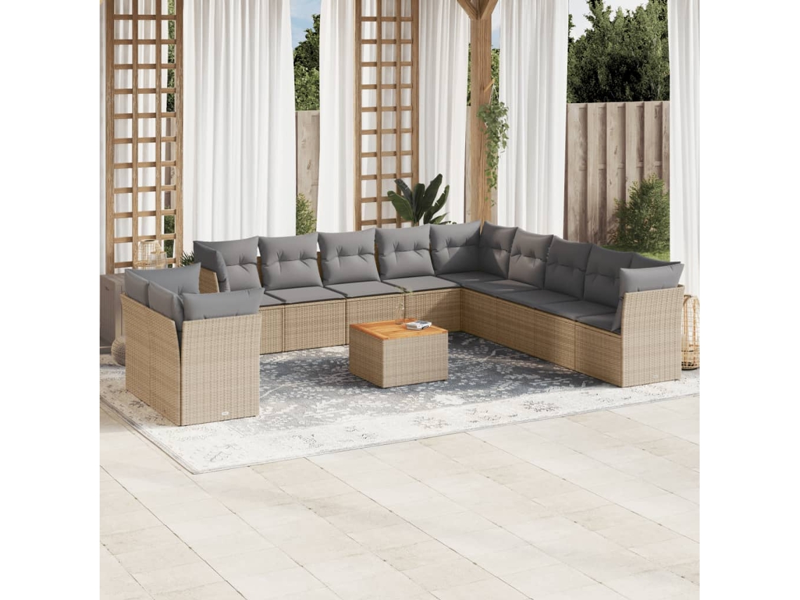 Conjunto de sofá de jardín de 12 piezas con cojines, mimbre beige mixto, DKD Home Decor