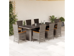 Juego de comedor de jardín de 9 piezas DKD Home Decor con cojines de mimbre gris